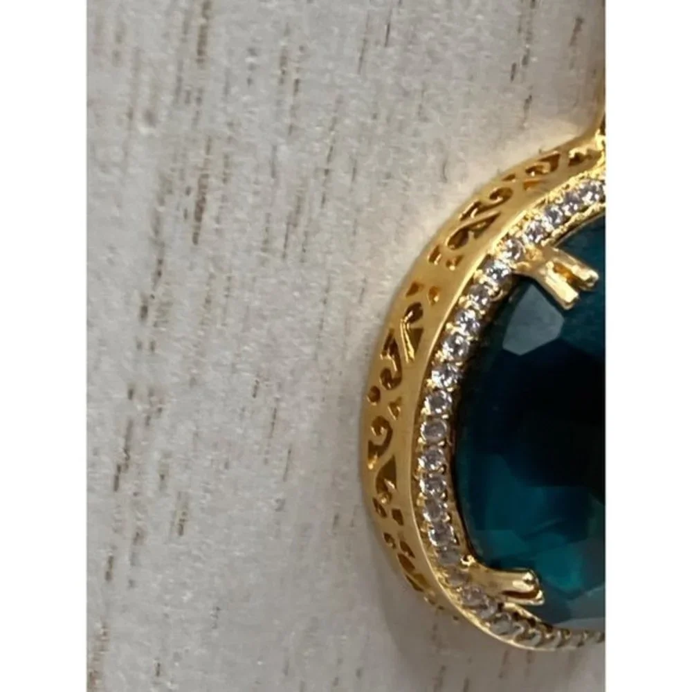 Seta 925 Silver Gold Plated CZ stones Aqua Blue Stone 16